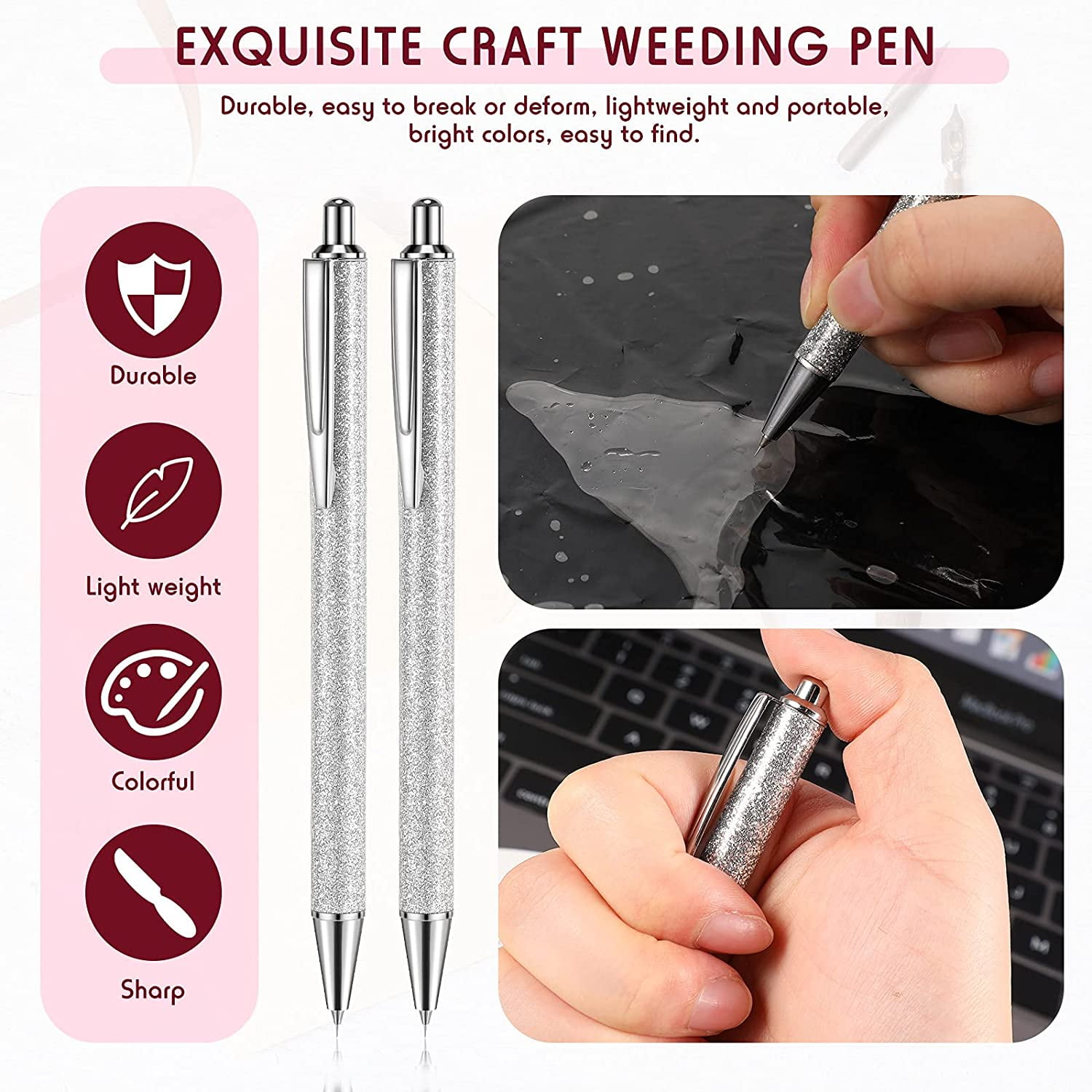 WRAPXPERT Pin Pen Weeding Tool Set 3 Pcs Retractable Weeding Tools for Vinyl with 1 Refill Sharp Vinyl Weeding Tool Air Release Pen for Adhesive Viny