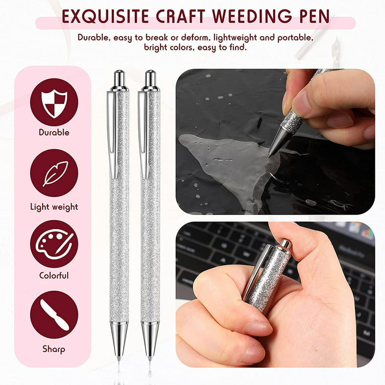 3 Pieces Air Release Weeding Pen Vinyl Installation Pen Weeding Tool Fine  Point Weeding Pin Pen Glitter Metal Pin Pen Retractable Craft Vinyl Tool  for