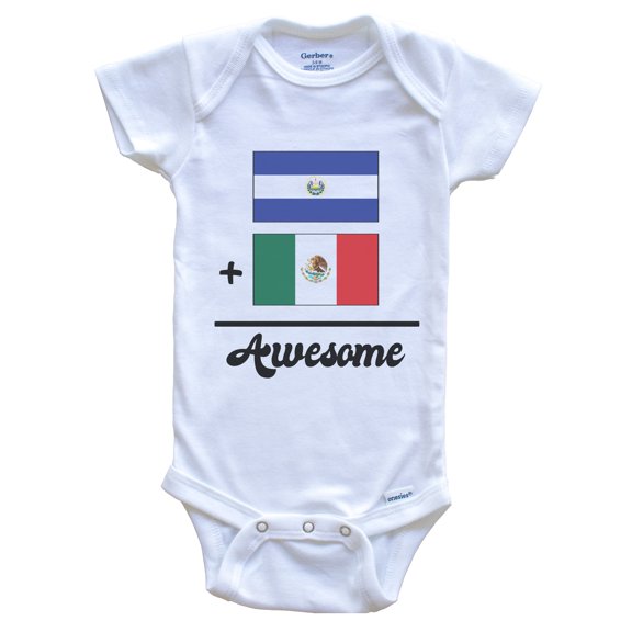 El Salvador Plus Mexico Equals Awesome Cute Salvadorian Mexican Flags Baby Bodysuit, 0-3 months white