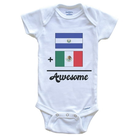 

El Salvador Plus Mexico Equals Awesome Cute Salvadorian Mexican Flags One Piece Baby Bodysuit