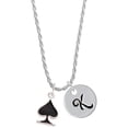 thumbnail image 1 of Delight Jewelry Silvertone Card Suit - Black Spade Silvertone Script Initial Disc - K - Charm Necklace, 20"+3", 1 of 4