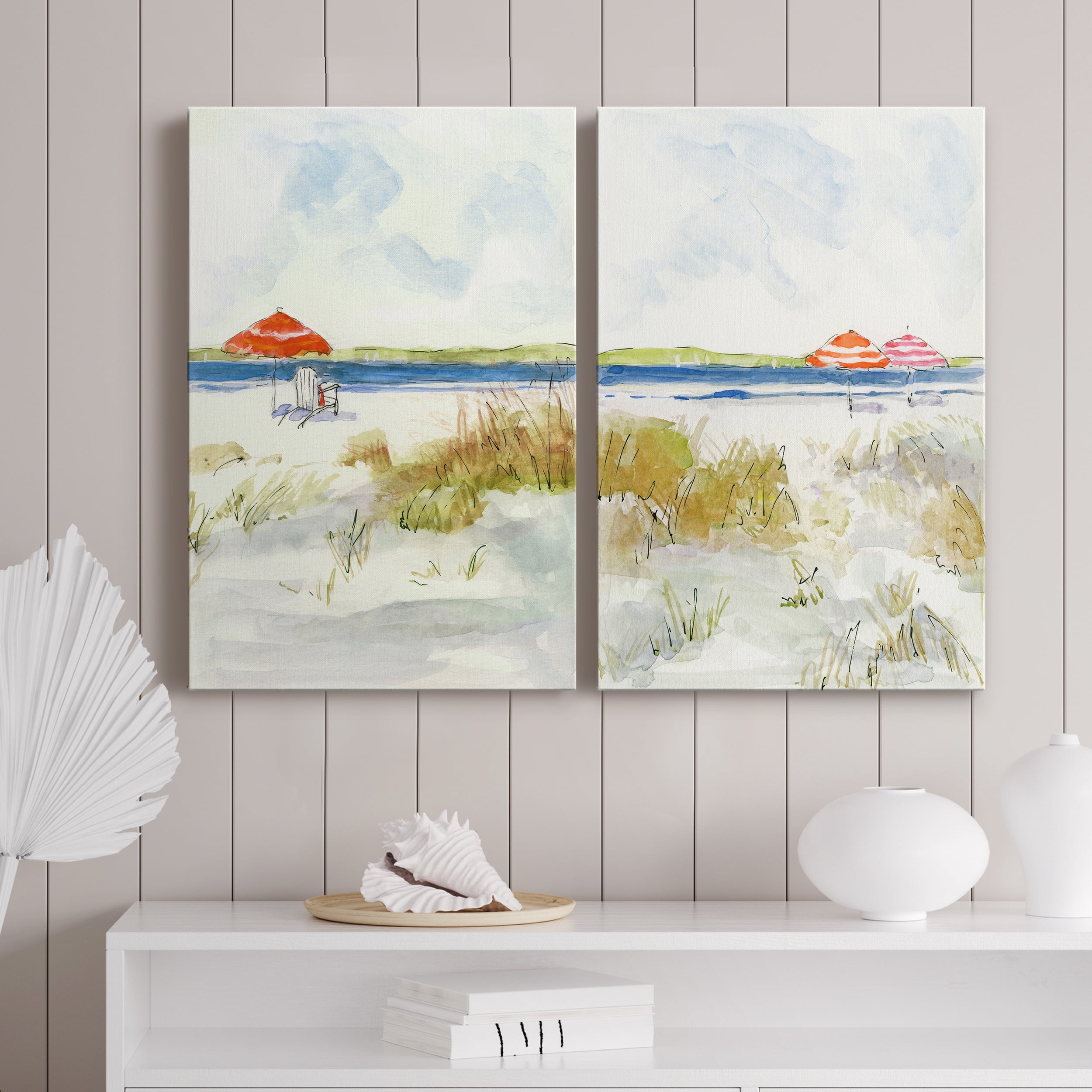 Sketchy Beach I Premium Gallery Wrapped Canvas - Ready to Hang - Set of 2 - 18 x 27 Each