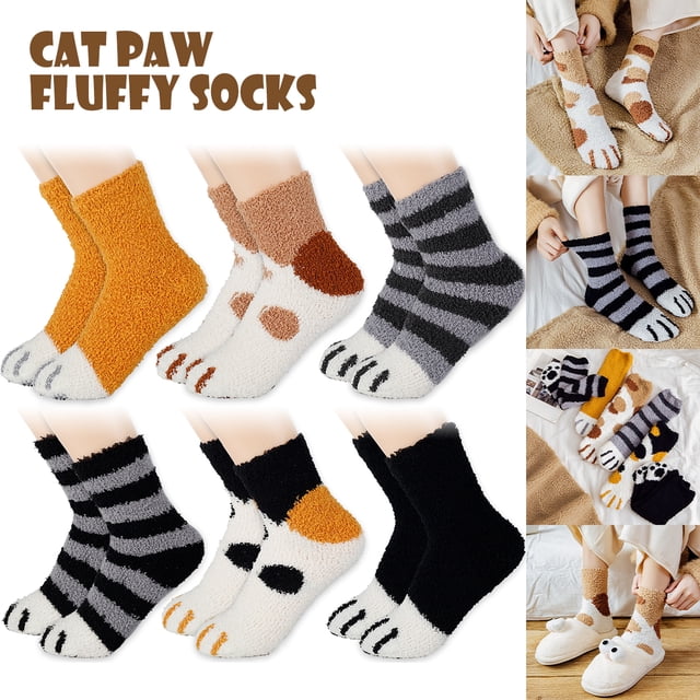 Calcetines De Mujer, 6 Pares De Calcetines De Invierno Con Patas De Gato Bonitos Calcetines De Felpa Suaves Y Cálidos Calcetines De Felpa Gruesos Y Esponjosos Calcetines Con Patas De Animales Bonitos Muyoka Hogar