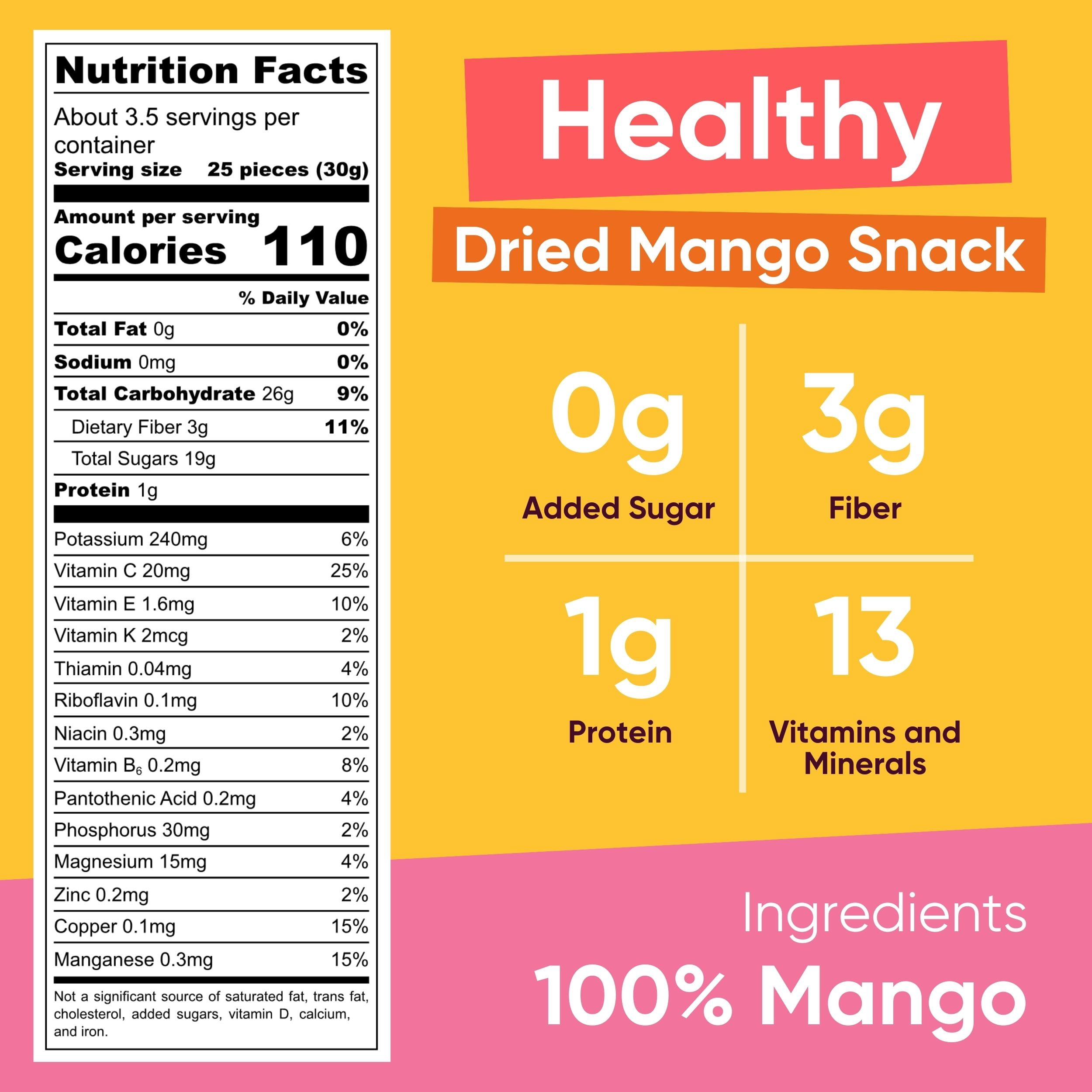 Yammy Dried Mango Chips, No Sugar Added 1 Ingredient Healthy Snack (3.9oz Pack of 4)