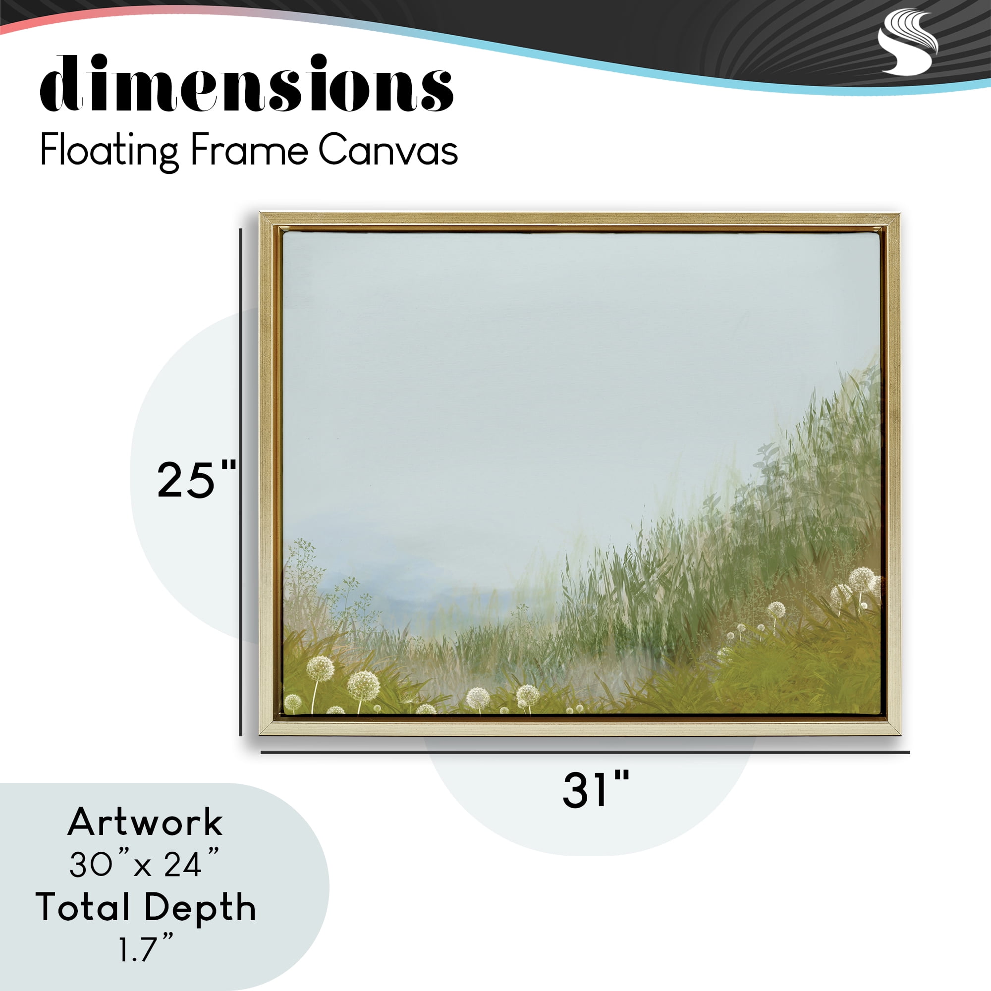 Misty Meadow Hill Gold Framed Floater Canvas Wall Art, design by Renel Peters
