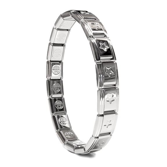 Recessed Star, 9mm Traditional Classic Type Italian Modular Charm Bracelet for Women or Men - Stainless Steel - 18 Links