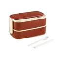 thumbnail image 2 of Stainless Steel Lunch Box, Portable Sealed Double-Layer Bento Container, Microwaveable for Office, Red, 8.66"x4.52"x4.52", with Chopsticks and Spoon, 2 of 7