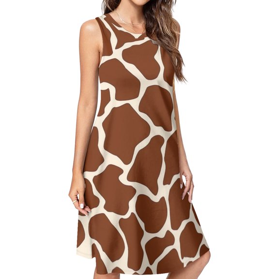Giraffe pattern Spring Summer Dresses for Women Fashion T-shirt Dress Casual Sleeveless Loose Sundress with Pockets