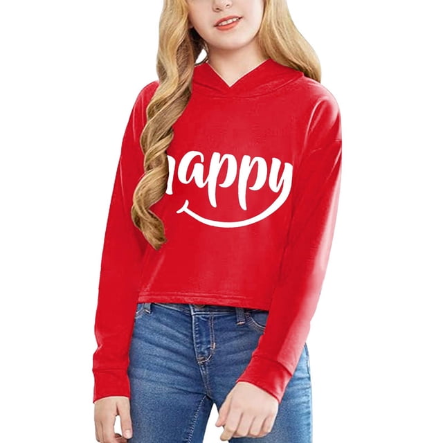 Girls Long Sleeve Letters Solid Color Short Hoodie Hoodie Top Clothes