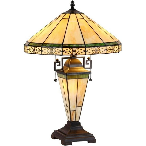 Pemberly Row Tiffany-style 3 Light Mission Double Lit Table Lamp 16" Shade
