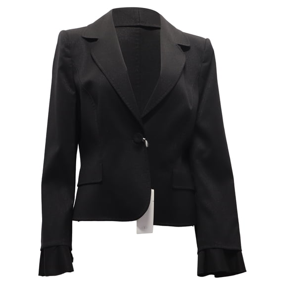 Pre-Owned Valentino Single-Breasted Ruffled Cuff Blazer in Black Wool