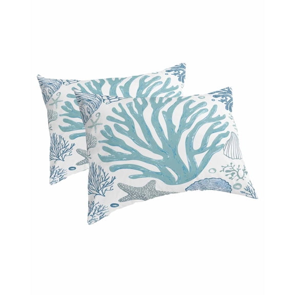 Aqua Coastal Pillow Covers King Size 2 Pack, Summer Nautical Starfish Beach Coral Soft Bed Throw Pillowcases Breathable Cooling Long Lumbar Body Pillow Sham Cover for Bed Sofa 20''x36''
