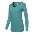 thumbnail image 2 of A2Y Women's Basic Solid Soft Cotton Long Sleeve V-neck Top T-shirt Dusty Teal 2XL, 2 of 3