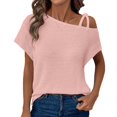 thumbnail image 1 of Top de manga corta de punto con hombros descubiertos para mujer - Blusa informal ligera - Conjunto de verano de color liso - S-XXL, 1 of 5
