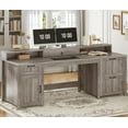 thumbnail image 3 of SEDETA Farmhouse 63" Executive Desk, Wood Computer Desk with Drawers and Storage Cabinet, Home Office Desk with File Drawer and Monitor Stand, Wood Desk for Work Study Writing, Grey, 3 of 8