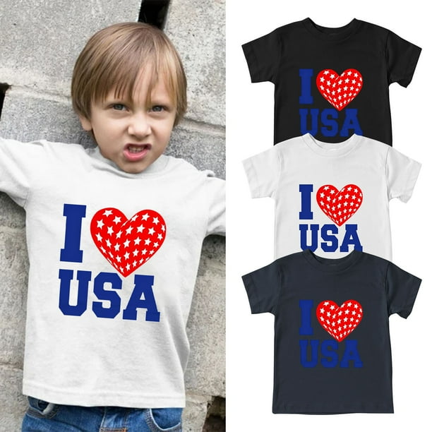 Gibobby blusas y camisas para Ninos Camisetas con estampado de texto I Love USA para ninos pequenos camiseta con bandera americana camisetas patrioticas de manga corta para Blanco 3 4 Anos Walmart en