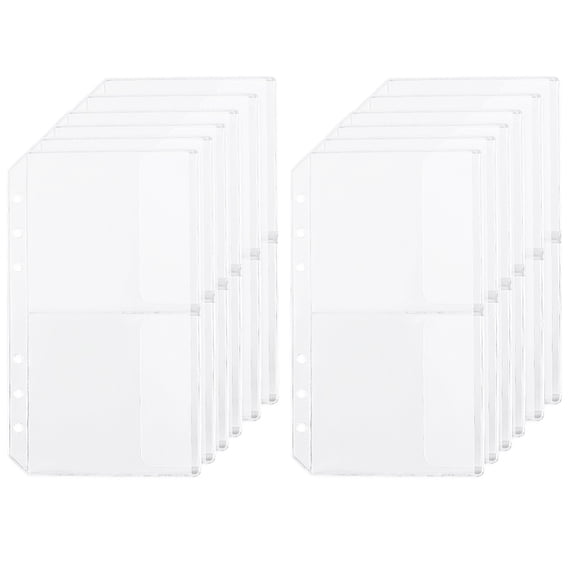 24 Pockets 12 Pack A6 Cash Binder Envelopes Clear Zipper Binder Pocket 6 Rings Loose Leaf Bags Waterproof PVC Card Sleeves Folders