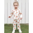 thumbnail image 4 of RUINIXCW Toddler Baby Girl Silk Stain Halloween Pajama Set Kids Fall Winter PJS Set Sleepwear Pumpkin Print Long Sleeve Button Down Shirt and Pants Set Homewear Loungewear, 4 of 9