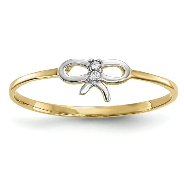 Bague avec Nœud Rhodié 14K Or Jaune & Rhodié avec Rhodié CZ
