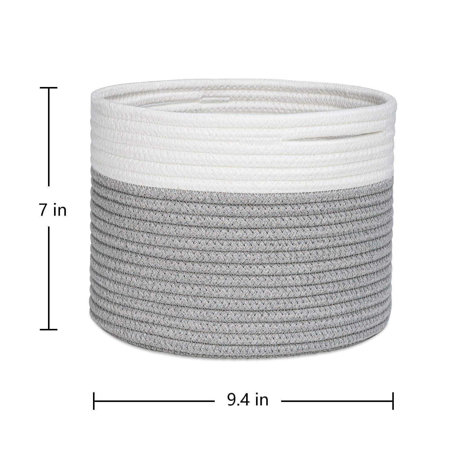 A*Homeist Small Cotton Rope Storage Baskets 9.4x7" for Storage Gray Baskets Rope Bins, Set of 2 (Gray)