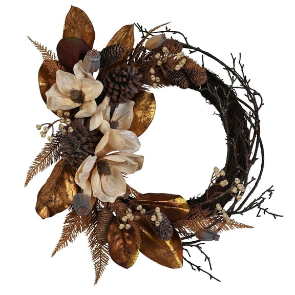Magnolia Semi Wreath with Pinecone 40cm