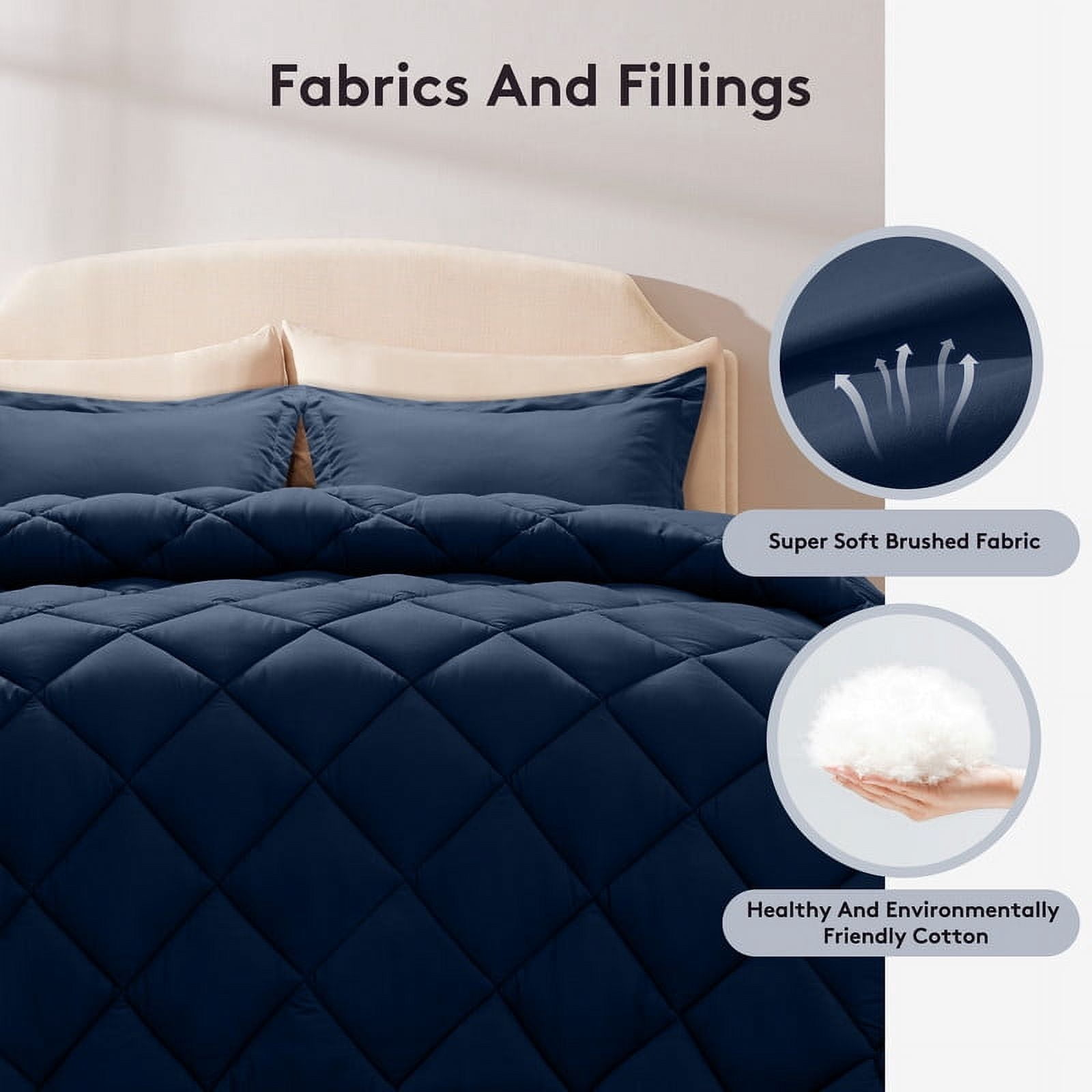JUSTLET 3 Pieces Queen Comforter Set, Bed in A Bag, Machine Washable Bedding Set, Navy Blue