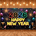 thumbnail image 6 of Colorful Fireworks 2026 New Year Banner Shiny Stars Happy New Year Display Champagne Glass Design Party Balloons 2026 Celebration Backdrop for New Year Party 2026 Celebration New Year Eve Event, 6 of 9