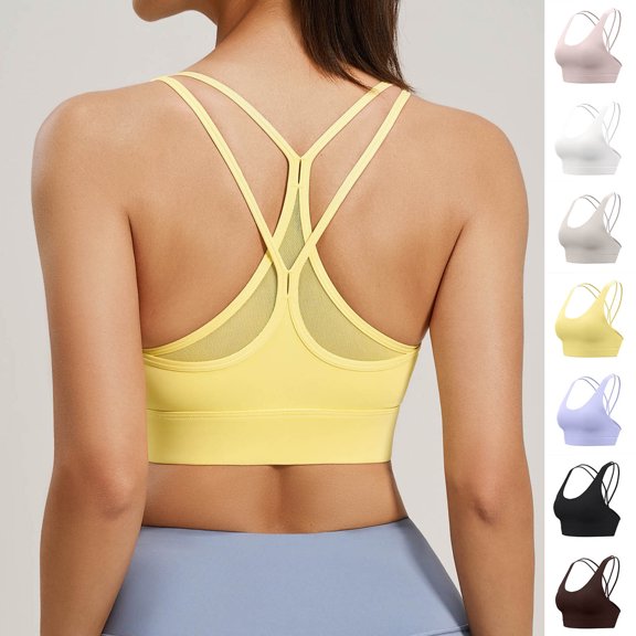 qafoshin Womens Sports Bras Fitness Fixed Chest Pad Mesh Racerback Bras Breathable Stretch Yoga Bras