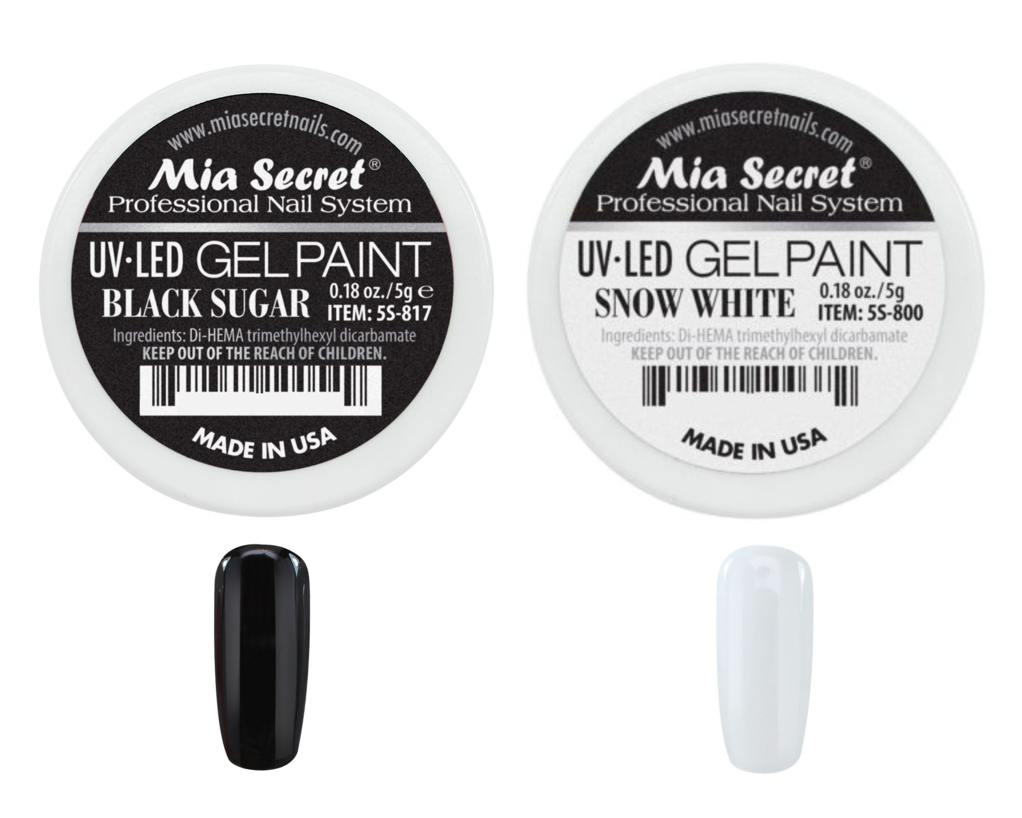 Mia Secret UV-LED Gel Paint - (5S-800) SNOW WHITE + (5S-817) BLACK SUGAR