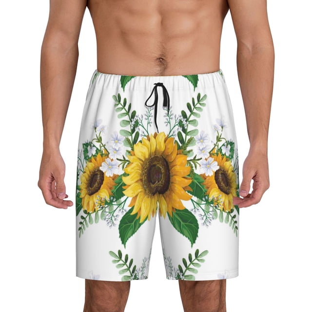 Fotbe Sunflowers (2) Pantalones Cortos de Pijama para Hombre, Ropa de Dormir, Pantalones de Pijama Cortos para Hombre-Large
