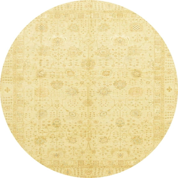 Ahgly Company Indoor Round Abstract Chrome Gold Yellow Oriental Area Rugs, 3' Round
