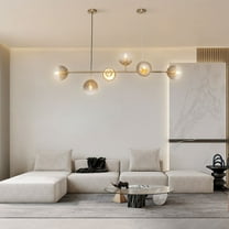 6-Light Modern Gold Linear Globe Ceiling Light Pendant Lamp Sputnik Chandelier For High, Low Or Parallel Ceilings, Kitchens, Hallways