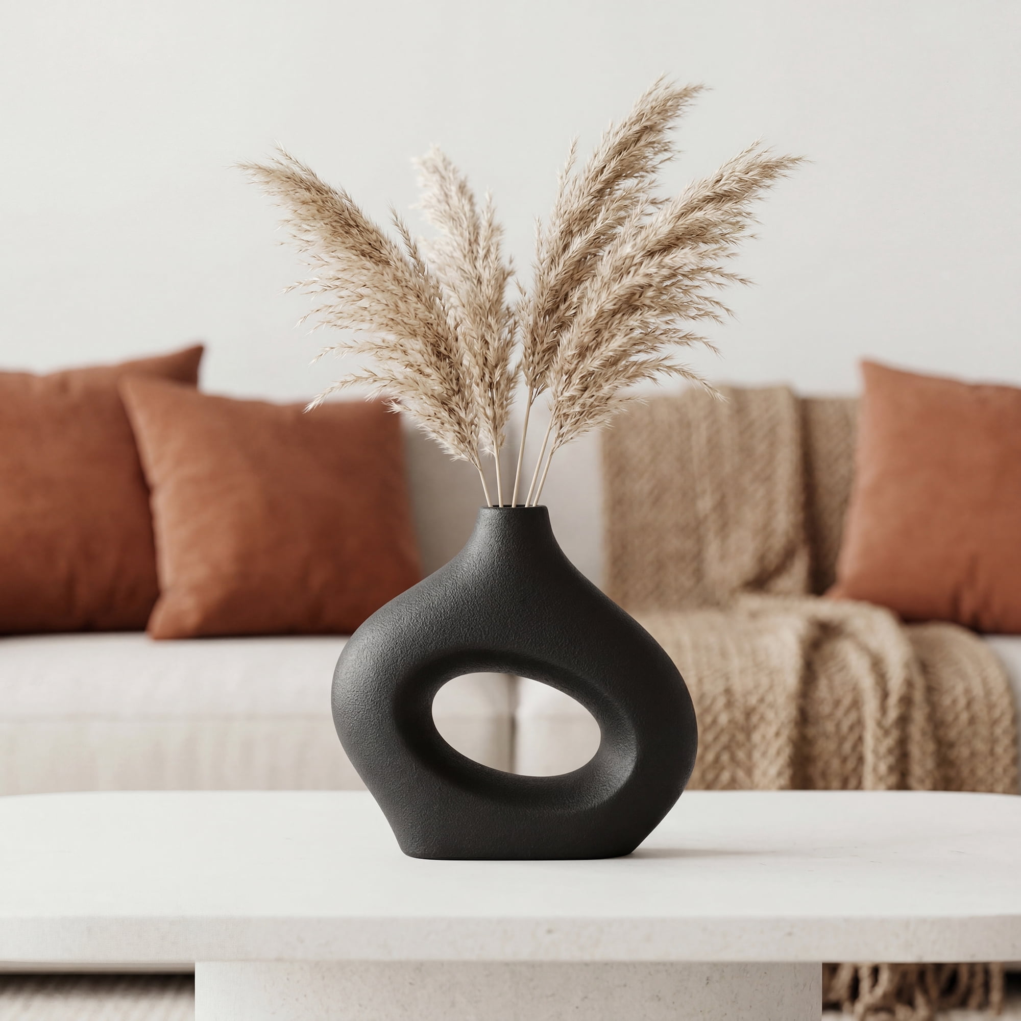 Unique Bargains Donut Hollow Circle Ceramic Flower Vase Black 5.7"L x 1.6"W x 5.7"H