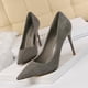 thumbnail image 3 of Zapatos de tacón alto con punta estrecha y boca poco profunda de gamuza para mujer, edición coreana, sexys, ajustados, para mujer, 3 of 5