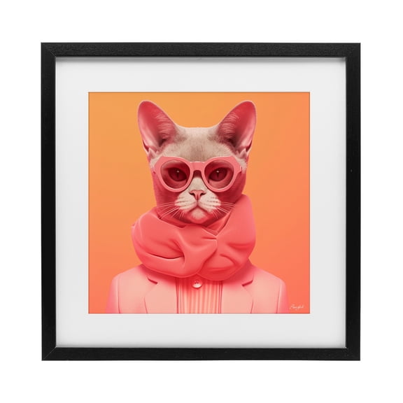 Stupell Industries Retro Glasses Cat on Orange Black Framed Print Under Glass, design by Roozbeh