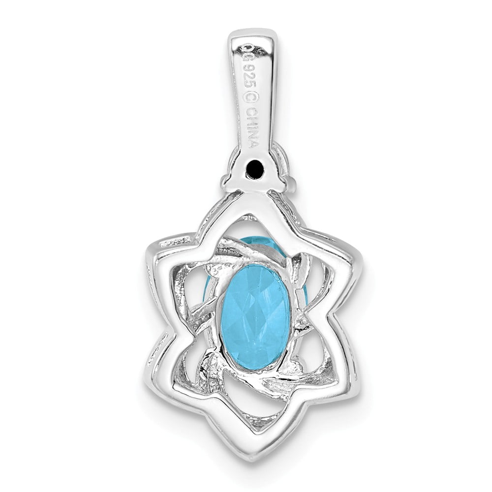 Diamond and Blue Topaz Pendant 21mm x 10mm 925 Sterling Silver 0.01cttw Diamond and Blue Topaz Pendant 21mm x 10mm 925 Sterling Silver 0.01cttw