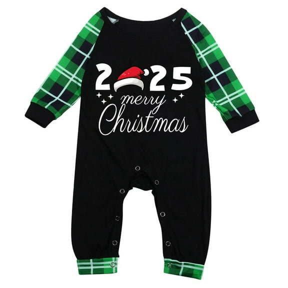Yindaity Holiday Christmas Pajamas Family Matching Pajamas Set Crew Letter Print Long Sleeve Top And 2025 Pattern Trousers Sleepwear Outfits (Green,0-3 Months)