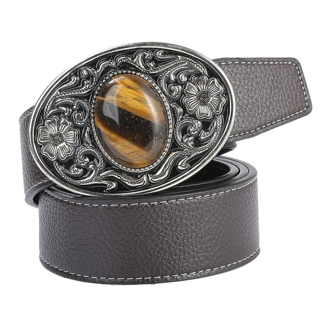Cinturón occidental para hombre de 47 pulgadas de largo sintética de 1,5 pulgadas () de ancho con hebilla, cinturón Café BLESIY Cinturón de vaquero occidental