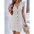 thumbnail image 5 of Women'S Striped Summer Dresses V Neck Casual Mini Dress Flutter Sleeve Ruffle Button Sundresses Grey M, 5 of 6