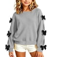 thumbnail image 6 of Girls Long Sleeve Sweatshirt Tops, Solid Color Bow Detail Pullover, Casual Everyday Clothing | Akmoler,Gray 11-12 Years, 6 of 6