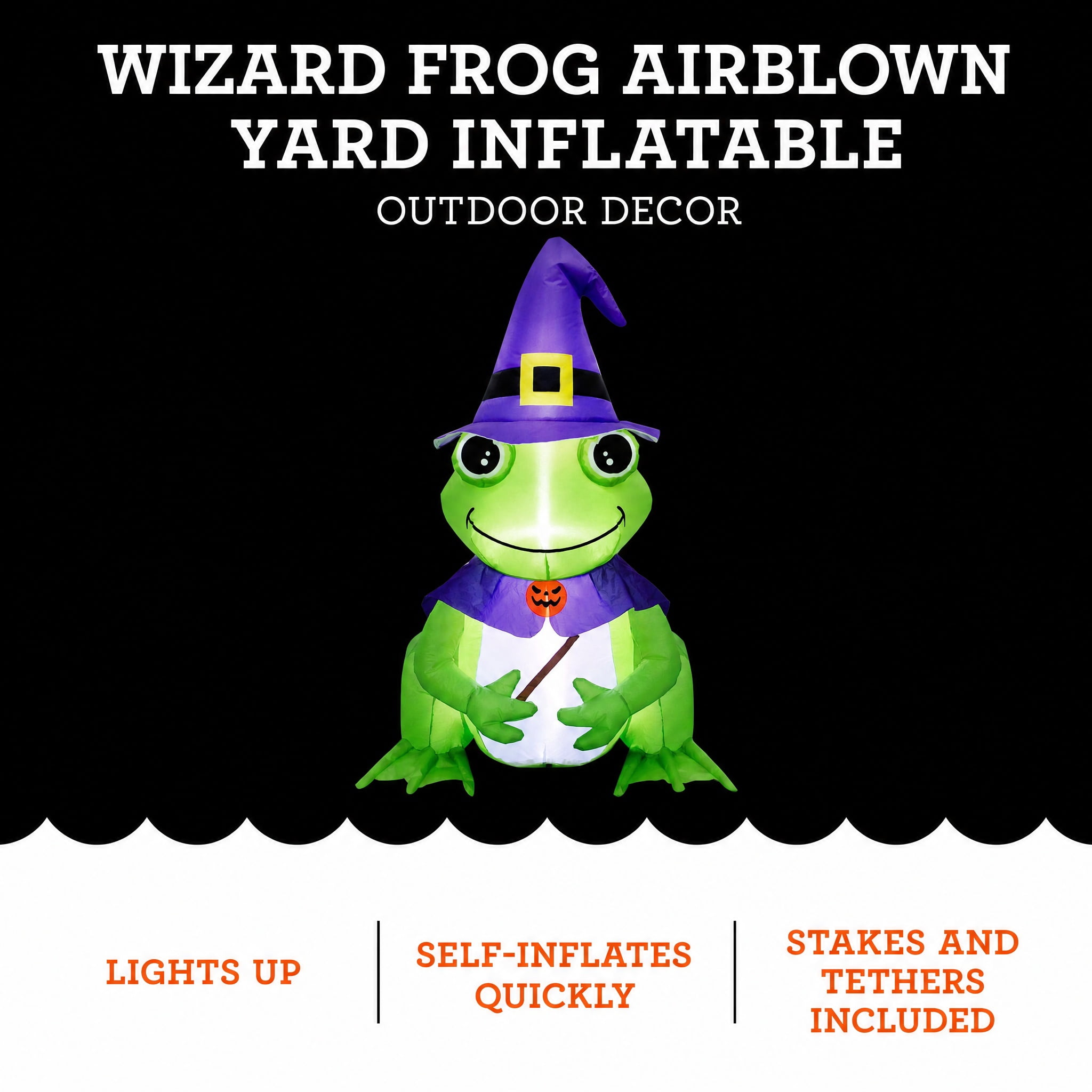 Wizard Frog Airblown Yard Inflatable, Purple and Green, 3.5', Halloween by Way To Celebrate