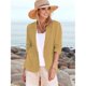 thumbnail image 4 of Chaqueta de Trabajo Informal Ligera para Mujer, con Solapa, Mangas Cuartos, Plisada Elástica, Forrada y Bolsillos Amarillo XXL, 4 of 9