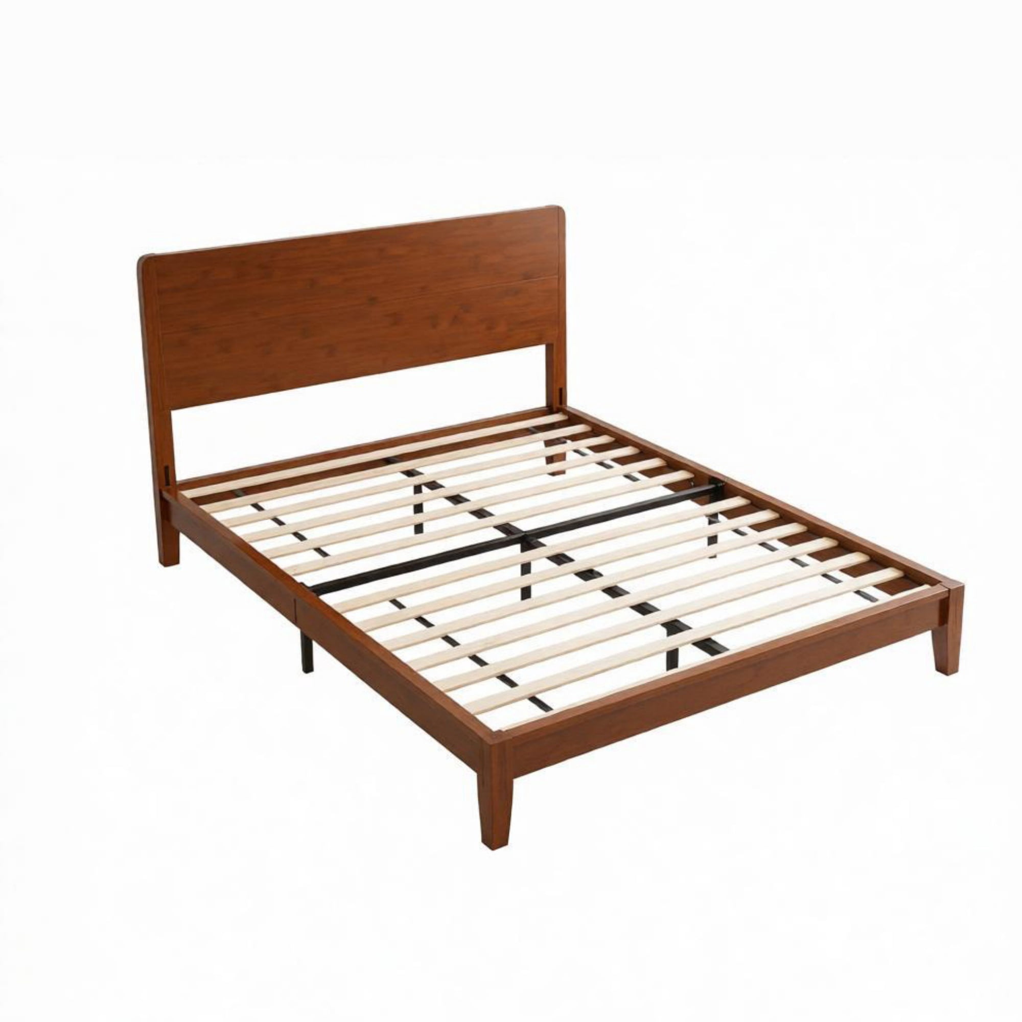 Queen Bamboo Platform Bed Frame with Headboard, 12 Slats, No Box Spring Needed, Brown