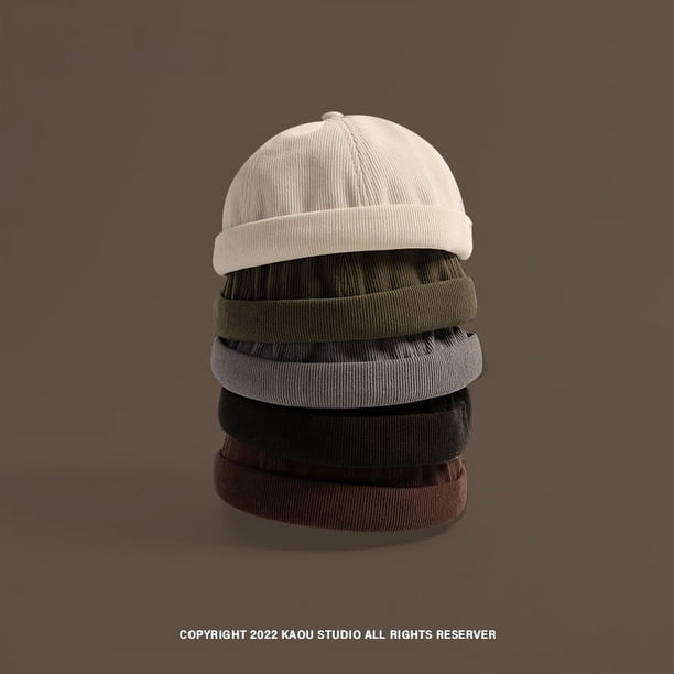 Gorro de piel de melón de pana retro para mujer, gorro de piso de estilo completo de otoño e invierno de moda, gorro redondo pequeño de moda para hombre