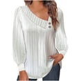 thumbnail image 2 of AXXD White Basic Summer Shirts for Women 2024 Casual Shirt Solid Long Sleeve Solid V-Neck BUttons Pullover Blouse Tops, 2 of 7