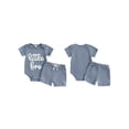 thumbnail image 2 of BemeyourBBs 2Pcs Newborn Boy Litter Brother Outfit Infant Summer Clothes Short Sleeve Little Bro Letters Embroidery Romper and Elastic Waist Shorts Set, 2 of 9