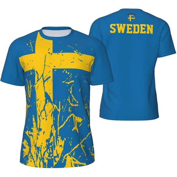 Sweden Flag Grain T-Shirt for Running Soccer Tennis Fitness Sports Jerseys Shirts