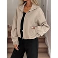 thumbnail image 6 of Women Casual Stand Collar Zip Up Fashion Hem Drawstring Pocket Loose Baseball Jacket with Pockets Khaki M, 6 of 9