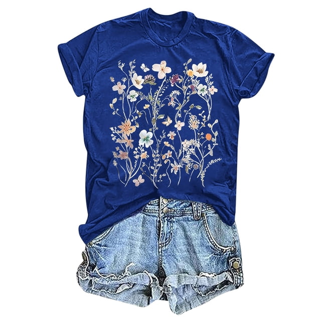 Mode Femme Décontractée Uni Mignon Imprimé Col Rond Manches Courtes Chemise Haut Compression Chemise Femme Femmes Course Manches Longues Femmes Actif Superposition T-Shirt pour Femmes Superposition Manches Longues Chemise Femmes Femmes