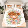 thumbnail image 2 of Homewish Farm Cow Animal Queen Sheet Sets, Orange Art Watercolor Flat Sheet, Kawaii Rustic Flower Queen Fitted Sheet, Ultra Soft Bedroom Decor, 4 Pieces, 2 of 7